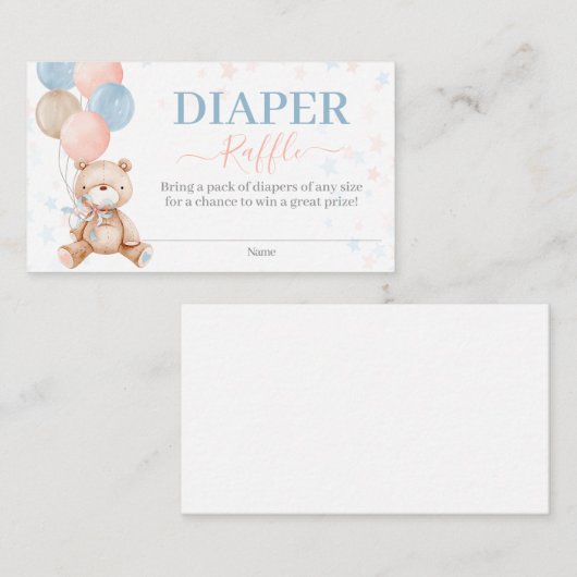 テディベア性別リビールおむつラッフルエンクロージャーC エンクロージャーカード (正面/裏面)