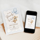 テディベア我々は心から待つことができ男の赤ちゃんシャワー 招待状