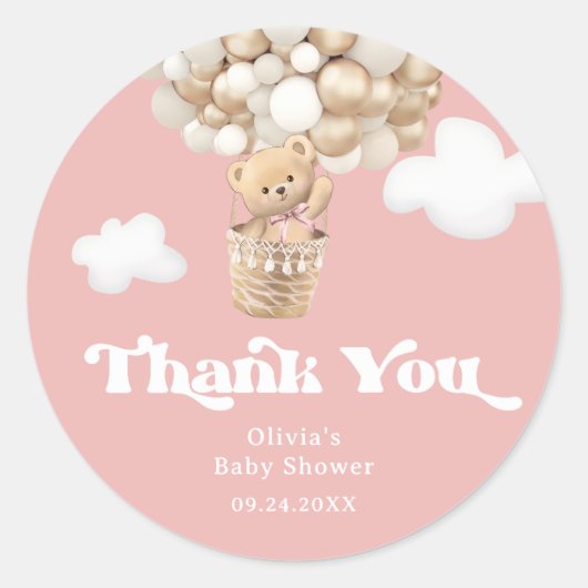 テディベア我々は心待ちできる女の子の赤ちゃんシャワー ラウンドシール (正面)