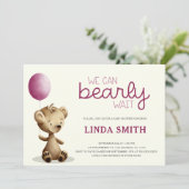 テディベア我々は心待ちできる女の子の赤ちゃんシャワー 招待状 (スタンド正面)