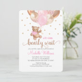 テディベア我々は心待ちできる女の子の赤ちゃんシャワー 招待状 (スタンド正面)