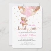 テディベア我々は心待ちできる女の子の赤ちゃんシャワー 招待状 (正面)