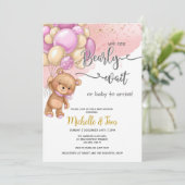 テディベア我々は心待ちできる女の子の赤ちゃんシャワー 招待状 (スタンド正面)