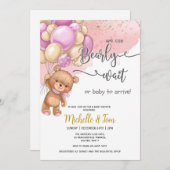 テディベア我々は心待ちできる女の子の赤ちゃんシャワー 招待状 (正面/裏面)