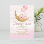 テディベア我々は心待ちできる女の子の赤ちゃんシャワー 招待状 (スタンド正面)