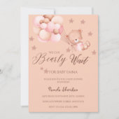 テディベア我々は心待ちできる女の子ベビーシャワーinv 招待状 (正面)