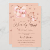 テディベア我々は心待ちできる女の子ベビーシャワーinv 招待状 (正面/裏面)