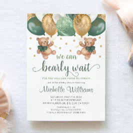 テディベア我々は真珠のように双子の赤ちゃんシャワーを待つことができる 招待状