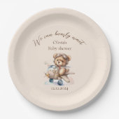 テディベア我々は赤ちゃんシャワーを心底待ちできる ペーパープレート (正面)