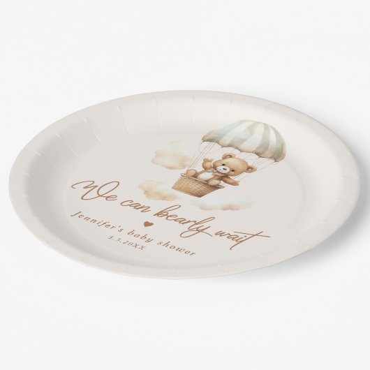 テディベア我々は赤ちゃんシャワーを心底待ちできる ペーパープレート (アングル)