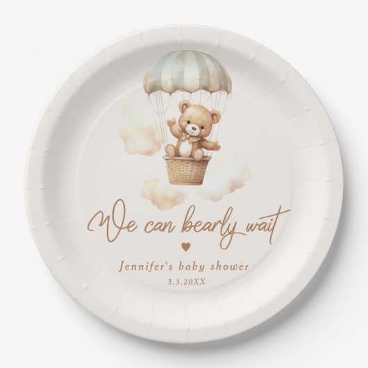 テディベア我々は赤ちゃんシャワーを心底待ちできる ペーパープレート (正面)