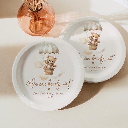 テディベア我々は赤ちゃんシャワーを心底待ちできる ペーパープレート