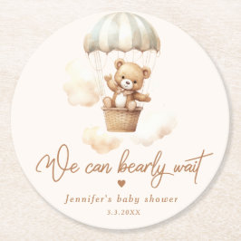 テディベア我々は赤ちゃんシャワーを心底待ちできる ラウンドペーパーコースター