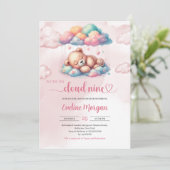 テディベア我々は雲9女の子の赤ちゃんシャワー上にある 招待状 (スタンド正面)