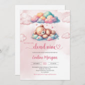 テディベア我々は雲9女の子の赤ちゃんシャワー上にある 招待状 (正面/裏面)