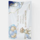 テディベア抽象芸術ブルー金ゴールドバルーンウェルカム 横断幕 (縦)