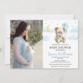 テディベア月と星の赤ちゃんシャワー写真 招待状 (正面)