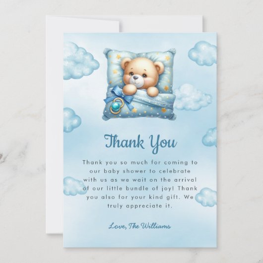 テディベア枕ベビーシャワーサンキューカード サンキューカード (正面)