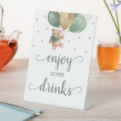 テディベア楽しむいくつかのドリンク赤ちゃんシャワーバー 台座サイン (インサイチュ)