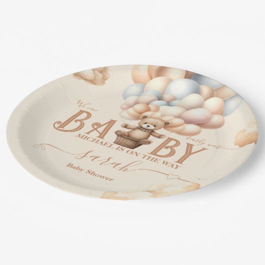 テディベア気球が待ち遠し男女兼用い ペーパープレート (アングル)