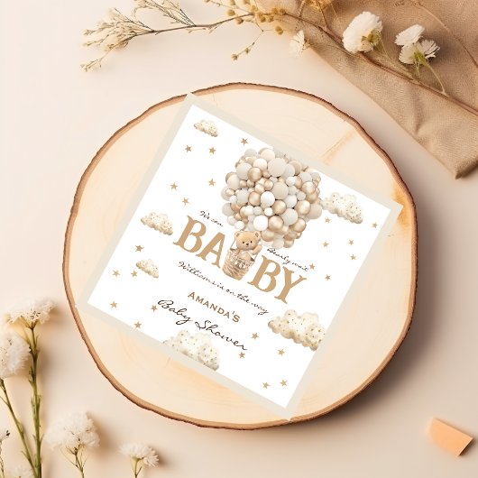 テディベア気球bearly waitボホベイビーシャワー スタンダードカクテルナプキン