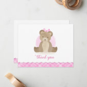 テディベア水彩ピンクベビーシャワーありがとう ノートカード (正面/裏面インサイチュ)