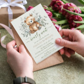 テディベア水彩ベビー男女兼用シャワー 招待状