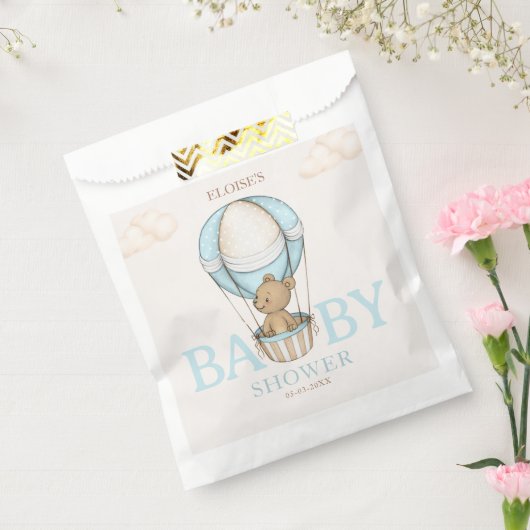 テディベア熱いバルーン心待ち男の子ベイビーシャワー フェイバーバッグ (封をした状態)