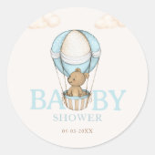 テディベア熱いバルーン心待ち男の子ベイビーシャワー ラウンドシール (正面)