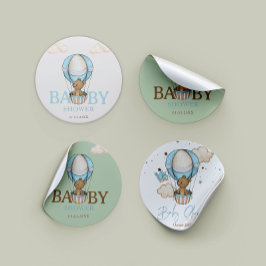 テディベア熱いバルーン心待ち男の子ベイビーシャワー ラウンドシール