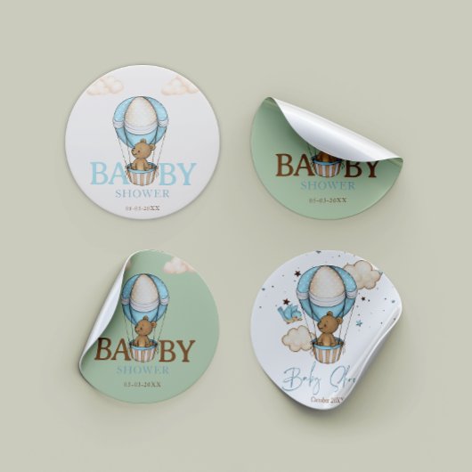 テディベア熱いバルーン心待ち男の子ベイビーシャワー ラウンドシール