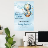 テディベア熱い気球の男の子のシャワー歓迎 ポスター (ホームオフィス)