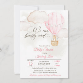 テディベア熱い気球ガールベイビーシャワー 招待状