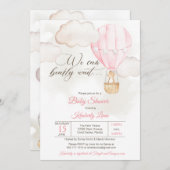 テディベア熱い気球ガールベイビーシャワー 招待状 (正面/裏面)