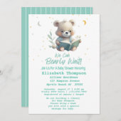 テディベア熱気球が本を持って来るベビー 招待状 (正面/裏面)