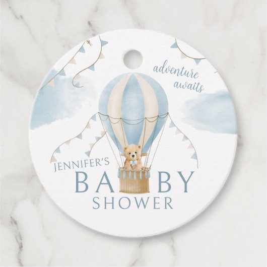 テディベア熱気球アドベンチャーベビーシャワー フェイバータグ (正面)