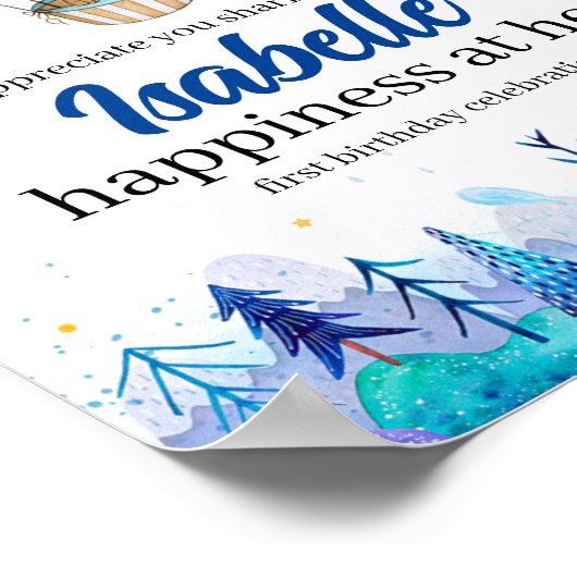 テディベア熱気球ガールバースデーポスター ポスター (角)