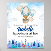 テディベア熱気球ガールバースデーポスター ポスター (正面)