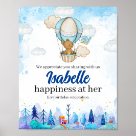 テディベア熱気球ガールバースデーポスター ポスター