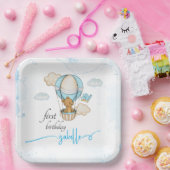 テディベア熱気球ガールバースデー ペーパープレート (パーティー)