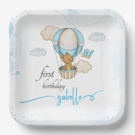 テディベア熱気球ガールバースデー ペーパープレート