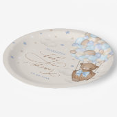 テディベア熱気球ブルーブラウンベビーシャワー ペーパープレート (アングル)
