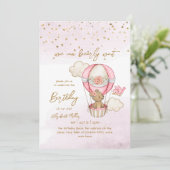 テディベア熱気球ベビーガール1st誕生日 招待状 (スタンド正面)