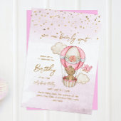 テディベア熱気球ベビーガール1st誕生日 招待状