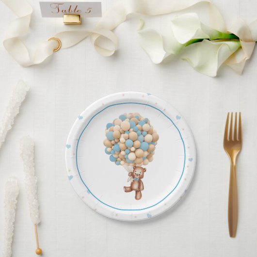 テディベア熱気球ベビーシャワープレート ペーパープレート (ウェディング)