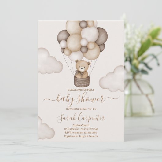 テディベア熱気球ベビーシャワー招待状 招待状 (スタンド正面)