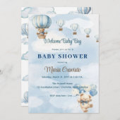 テディベア熱気球ベビーシャワー招待状 招待状 (正面/裏面)