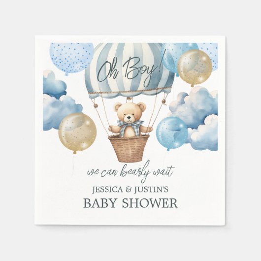 テディベア熱気球ベビーシャワー スタンダードカクテルナプキン (正面)