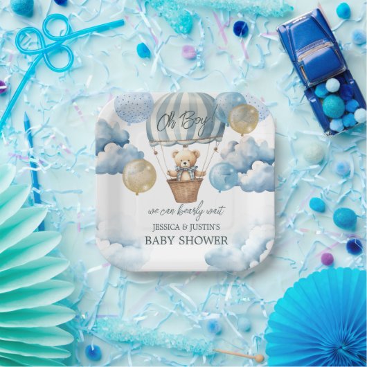 テディベア熱気球ベビーシャワー ペーパープレート (パーティー)