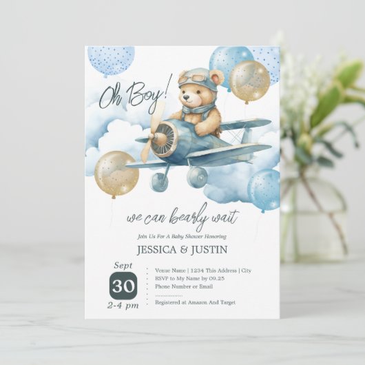 テディベア熱気球ベビーシャワー 招待状 (スタンド正面)